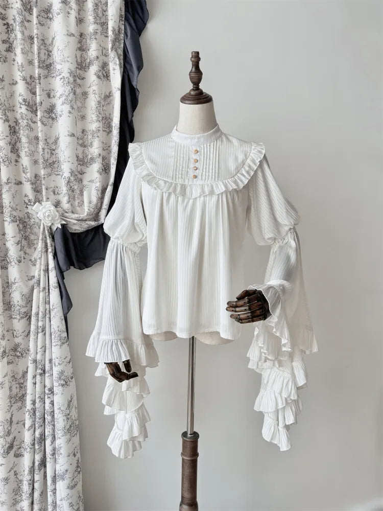 Blouse White Flounce Gothic Sleeves Bell Trim