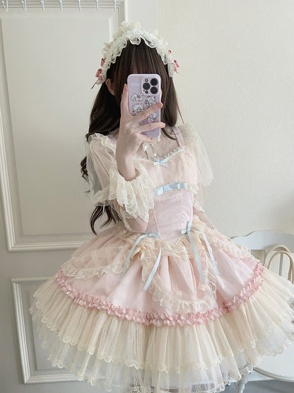 Jumper Bows Pink Lolita Balletcore Short Small Dress Skirt Fabric