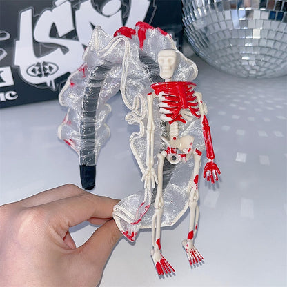 White/Black Halloween Skeleton Lace Trim KC