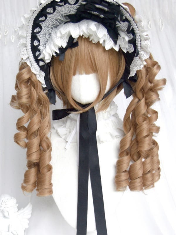 Light Brown Bob Cut Long Curly Ponytail Wig With Bangs