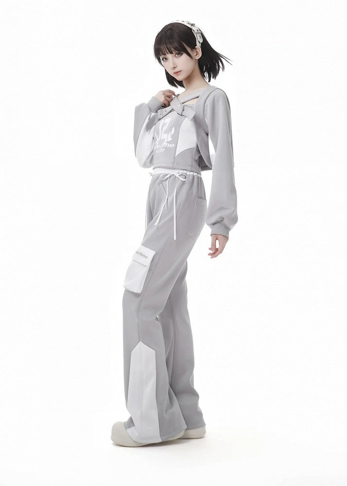 Waist Grey Design High White Colorblock Glamorous Flared Pants