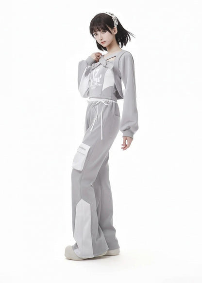 Waist Grey Design High White Colorblock Glamorous Flared Pants