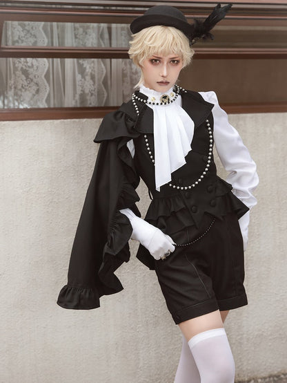 Kragen Revers Ouji Detail Weste Rüschen Schleppe Lolita Abnehmbar Schwarz mit