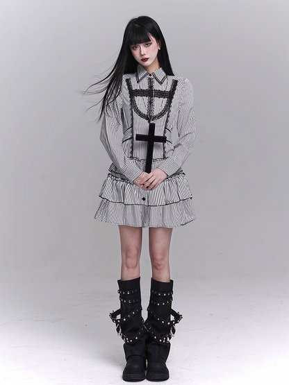 Skirt Black Gothic and White Tiered Lace Cross