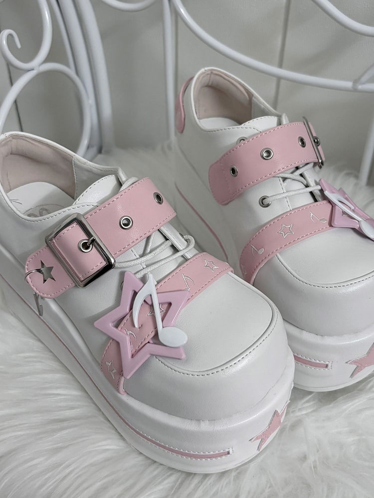 Pink Jirai Kei Star Buckle Strap Platform Shoes