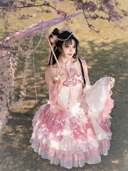 Dress Qi Cheongsam Sakura Skirt Lolita Print Jumper Pink Style