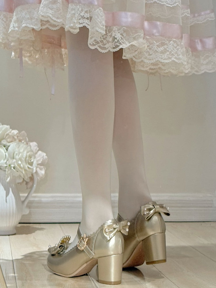 Und Details Perlen Runde Bowknot Mary Verzierte Zehe Strass Janes Gold