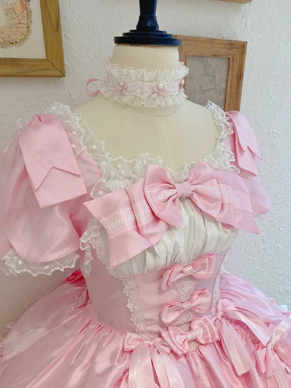 ホワイトチョーカーとレース ピンク/ブラック