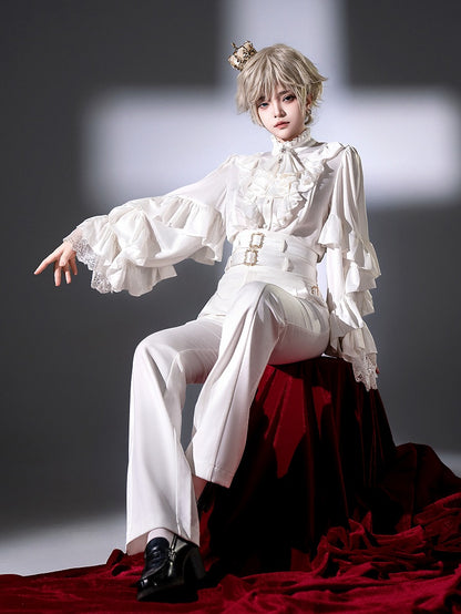Lolita White Ouji Two Belts with Pants Fashion High Waist
