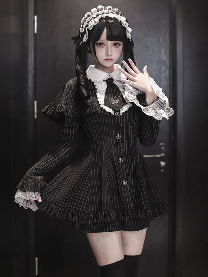 Chain Trim Ruffled with White Black Dangling Hairband: Cross Jirai Kei Beaded Lace
