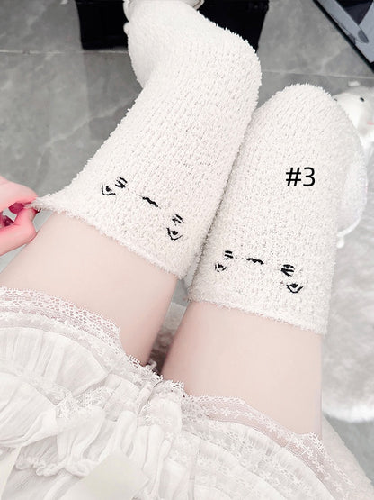 Sweet Lolita Embroidered Coral Fleece Overknee Stockings