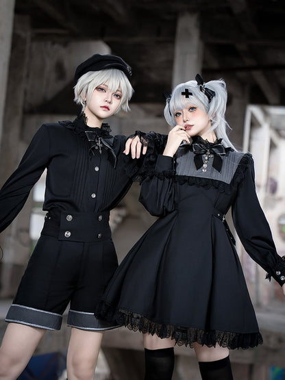 Lolita Ärmel Langes Hemd Prince Black Style Ausschnitt Ouji Rüsche