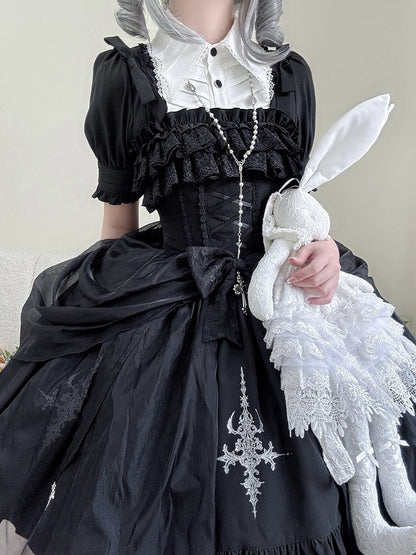 Gothic Shirt Collar Short Wings Black Shape Bat Sleeves White