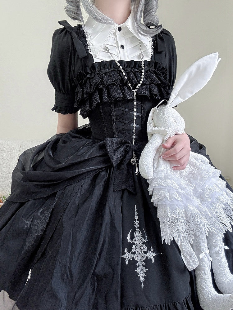 Bat Collar Sleeves Shirt Short Shape Black Gothic White Wings