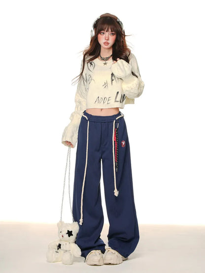 Cut Blue/Gray/Red Wide-leg Pants Dark