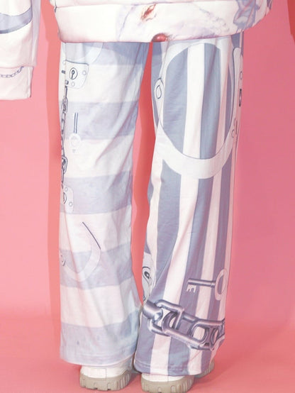 Pants Fashion Pattern Gyaru Gray Straight-leg Striped Cut