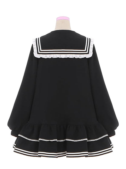 Embroidery Zip Kitty Jirai Kei Collar Dress Black Landmine Style Sailor Closure