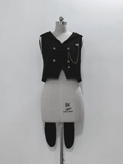 Black Oversized Bunny Ears Hooded Ouji Waistcoat