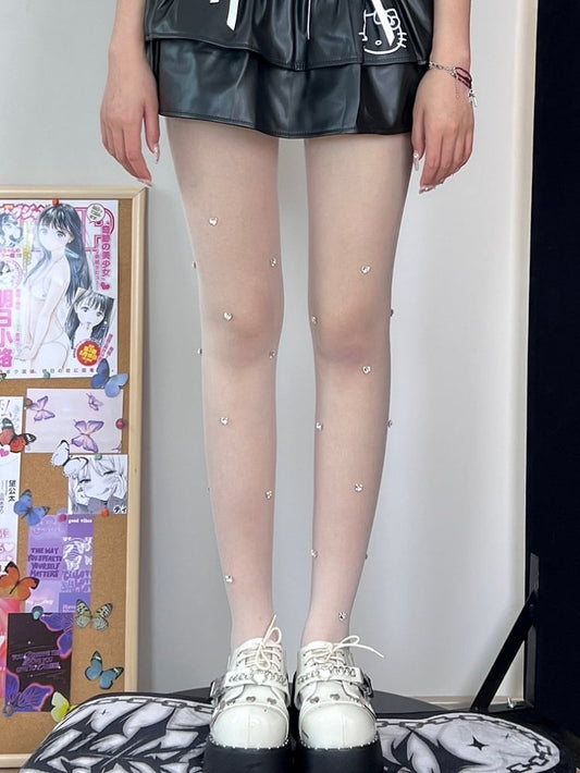 Herz Strass Strumpfhose Verziert Weiß