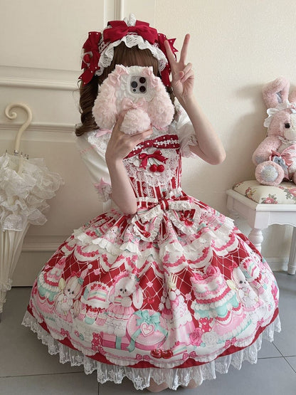 Red Bunny Lolita Jumper Cherry Skirt Print and Dress Sweet