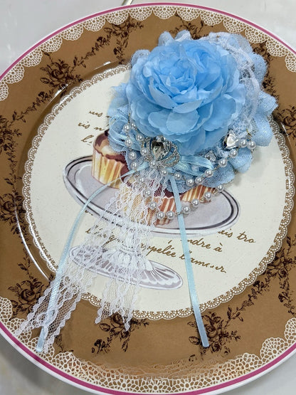 Rhinestone Hairclip Floral Beaded Blue Decorated Charm Crown
