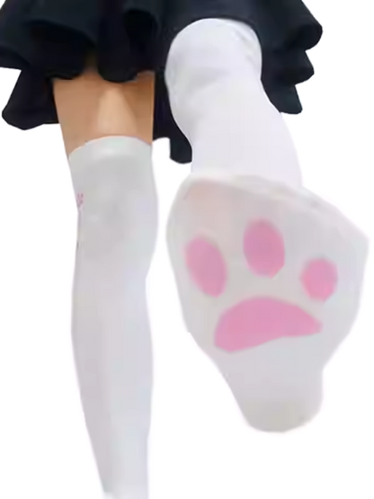Bas au-dessus du genou à motif pattes de chat blanc