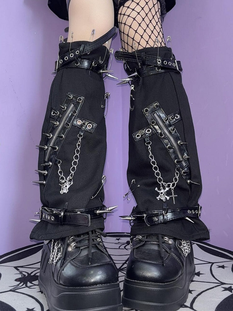Rock Pin Punk Kreuz Skelett Wärmer Ohrstecker Bein verziert Charme schwarz und