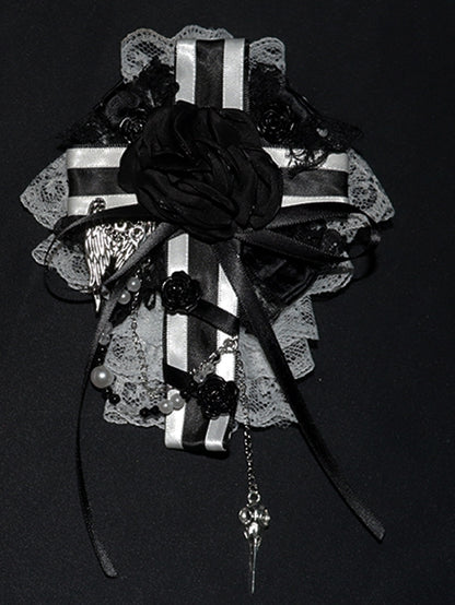 Floral Bowknot Cross Pink/Black Design And Hairclip
