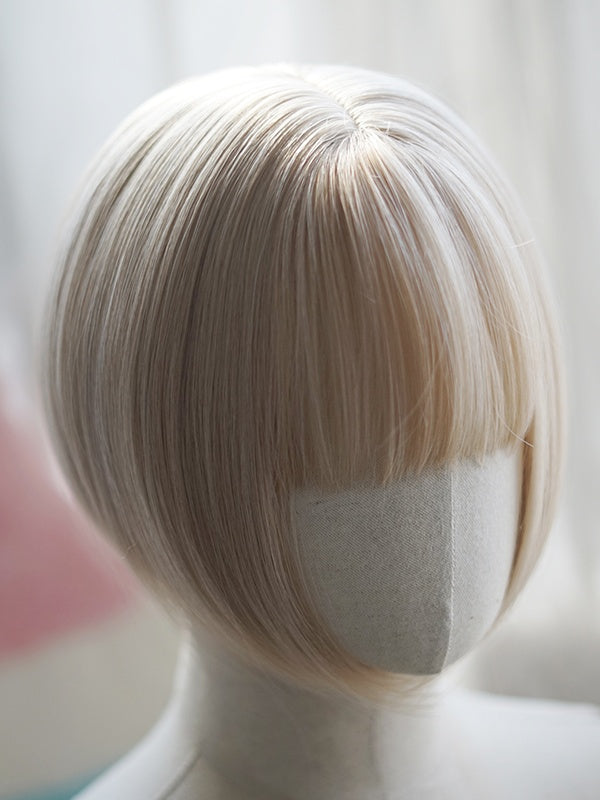 Milk White/Light Blonde/Black Bob Cut Short Straight Wig With Full Bangs
