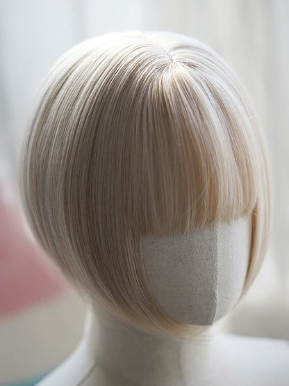 Milk White/Light Blonde/Black Bob Cut Short Straight Wig With Full Bangs