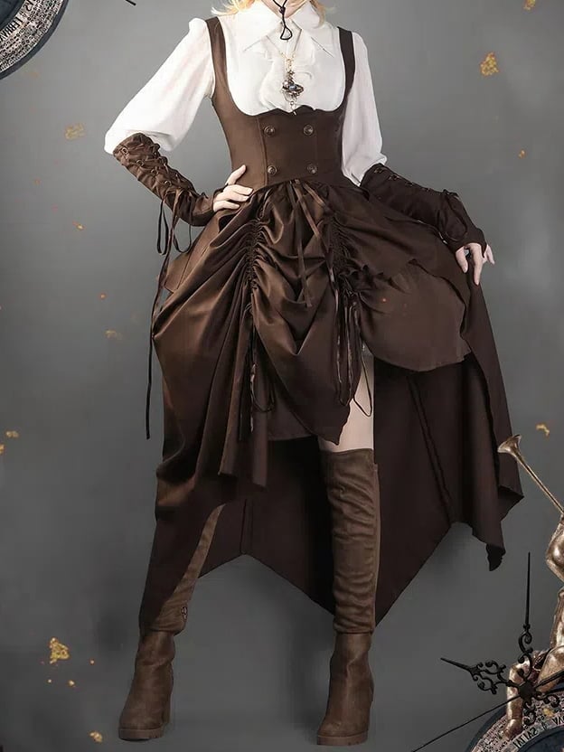 Brown Corset Belt High Waist Steampunk Lolita Drawstring Skirt