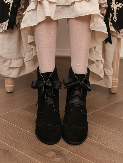 Schwarze Lolita-Stiefel mit normaler/dicker Manschette und hohem Absatz