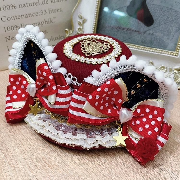 Lace Hat Ears Bowknot Star Mini Details Cat Trim RedBlue Charm