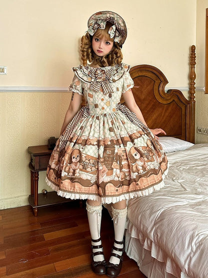 Puppy and Biscuit Green Sweet Lolita Short Sleeves Dress