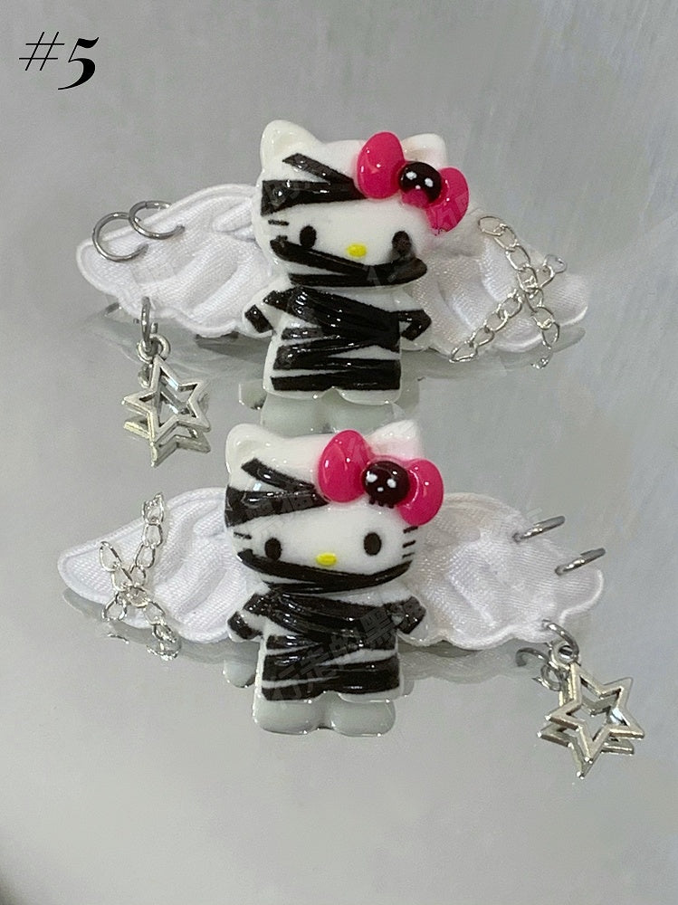 Pinces à cheveux Guro Kawaii Mummy Kitty noires/blanches