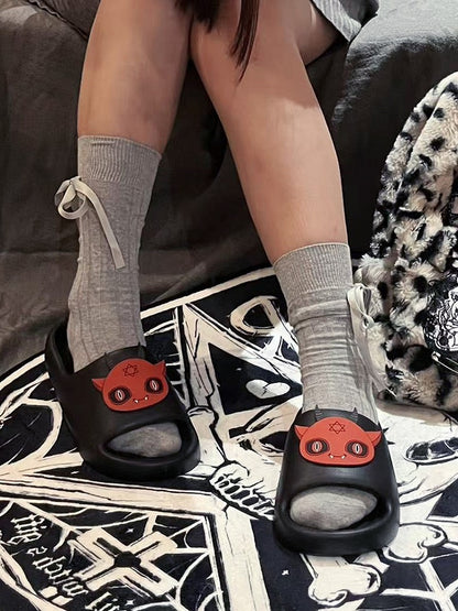 Devil Applique Gothic Red With Black Slippers Summer