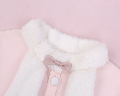 Pink Cute Bunny Ears Plush Collar Sweatshirt