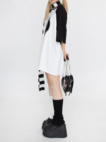 Black & White Bunny Print Oversized T-Shirt