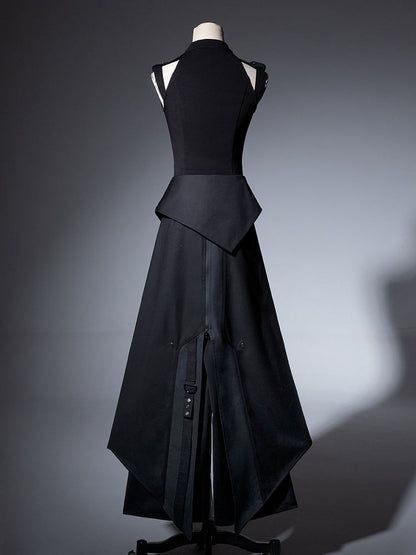 Black All Full Fashion Sleeveless Ouji Techwear - Gothic Set Top