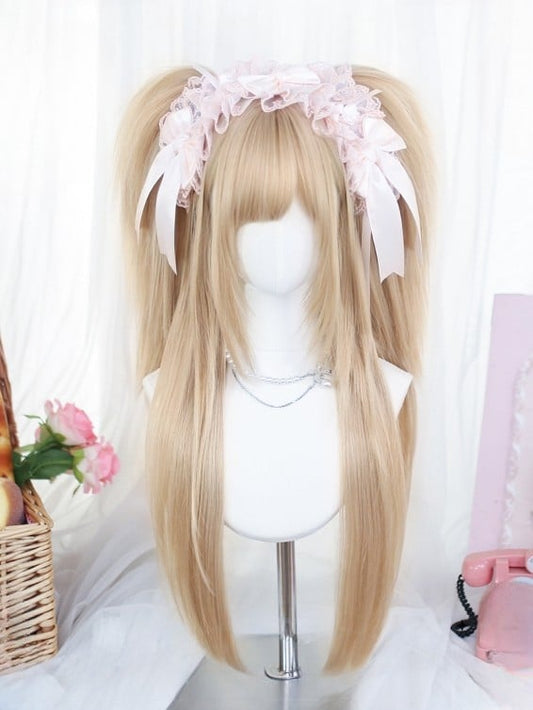 Length Full Double 35CM With Clips Ponytail Claw Wig Blonde + 65-70CM Bangs Straight