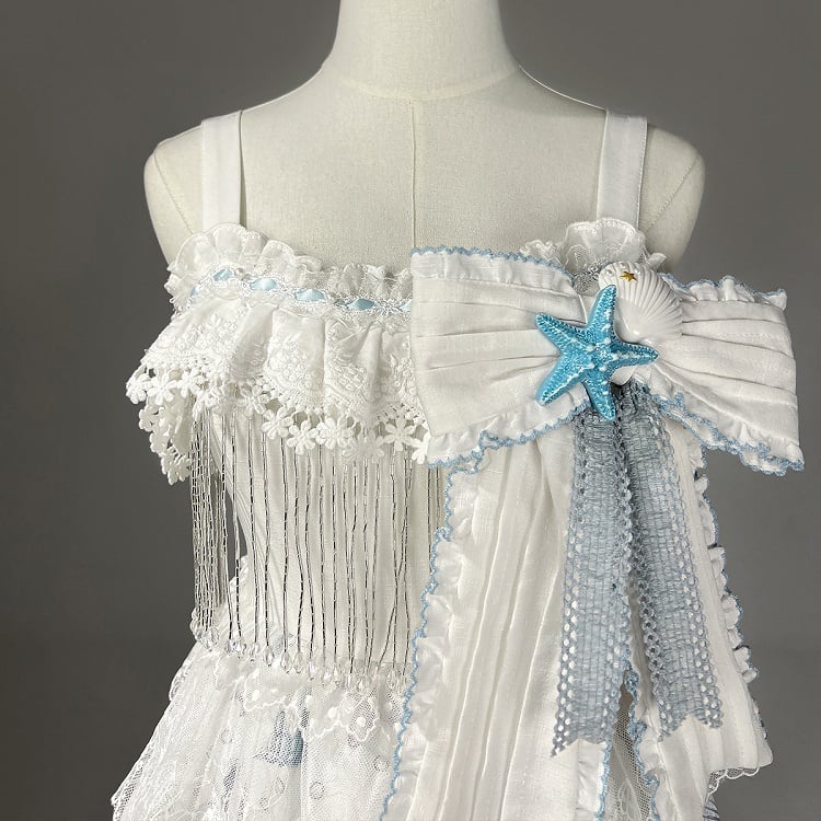 Blue Lolita White Sea Print Shell Dress and Starfish