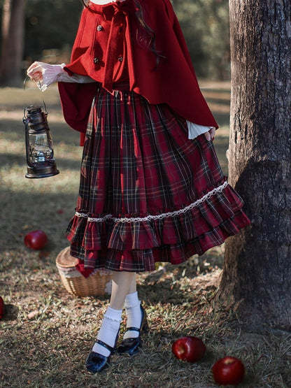 Bow Overall Plaid Dress High Red Waist Tie with