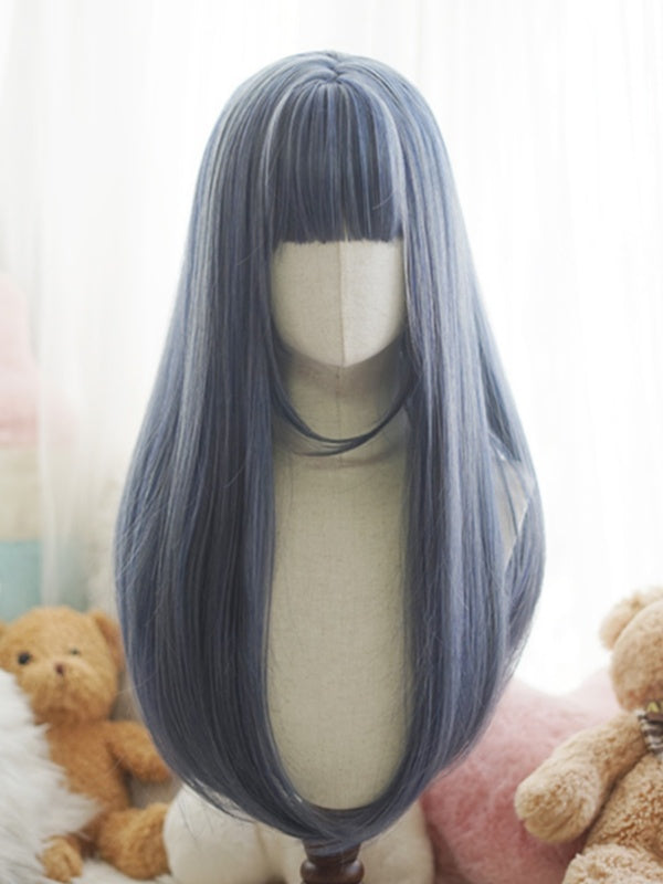 Red/Pink/Green/Purple/Dusty Blue/Orange Long Straight Wig With Full Bangs