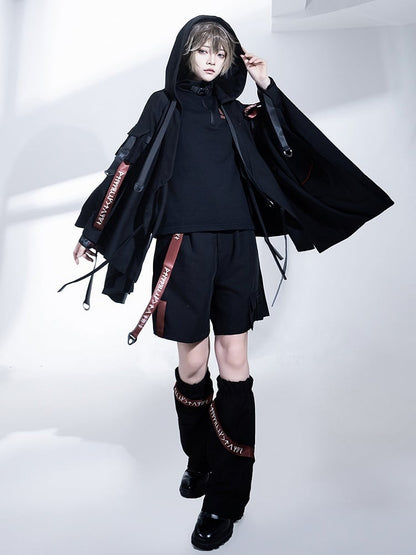 Buckle Hooded Lolita Techwear Ouji Strappy Jacket Black