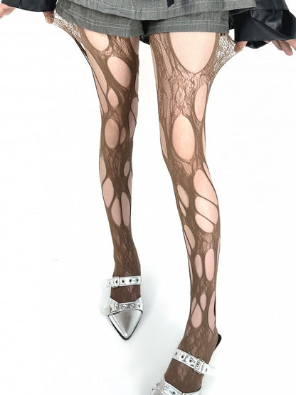 Punk Asymmetrical Design Tights Cut-out Fishnet Color 4 Options