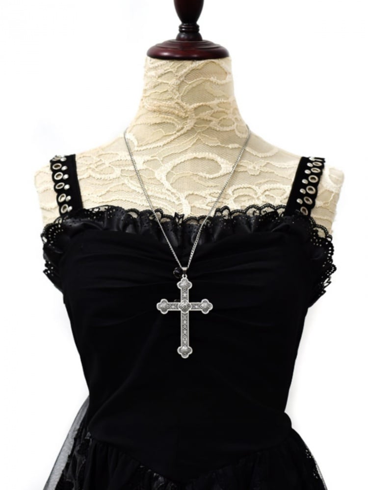 Gothic Silver Cross Pendant Necklace