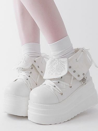 White Punk Spider Platform Sneakers