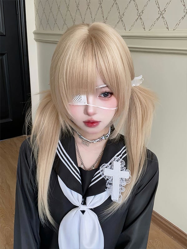 Light Blonde Long Straight Synthetic Wig With Bangs
