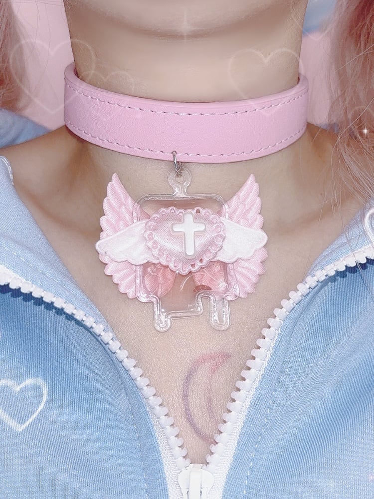 Blue/Pink Jirai Kei Angel Wings with Cross Choker