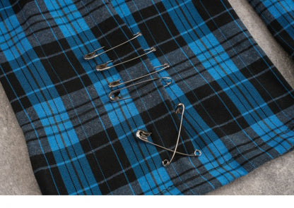 Pins Black and Blue Plaid Leg Sleeves